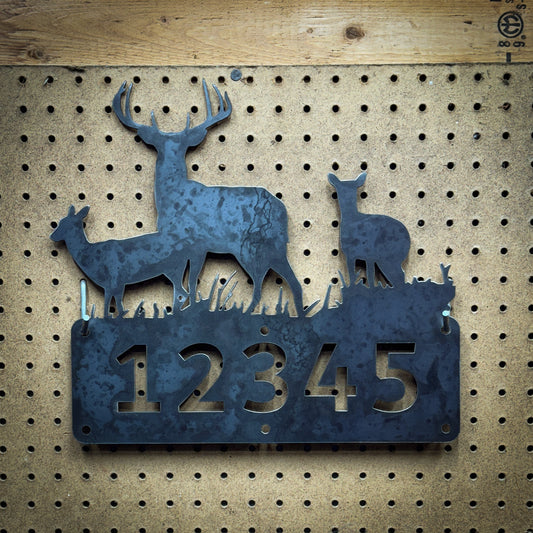 Whitetail House Number Sign - Bare Steel